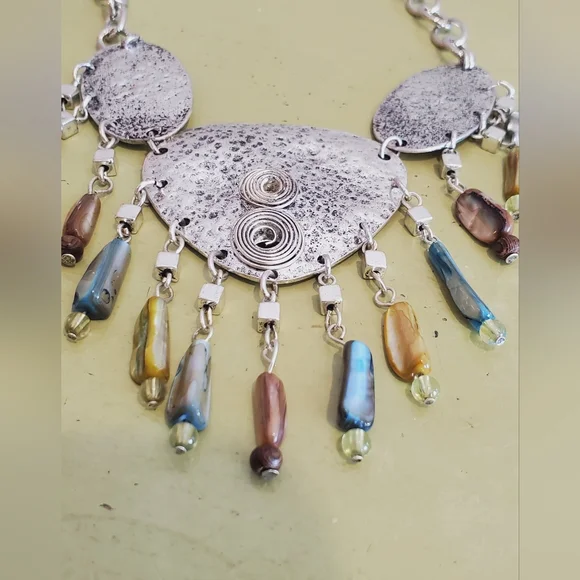 Artsy silver whimsical real natural shell silver dangle necklace statement uniqu - Picture 8 of 14